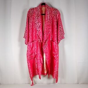 Red Gold Floral Japanese Kimono Silk Satin Preppy Loungewear Casual Robe